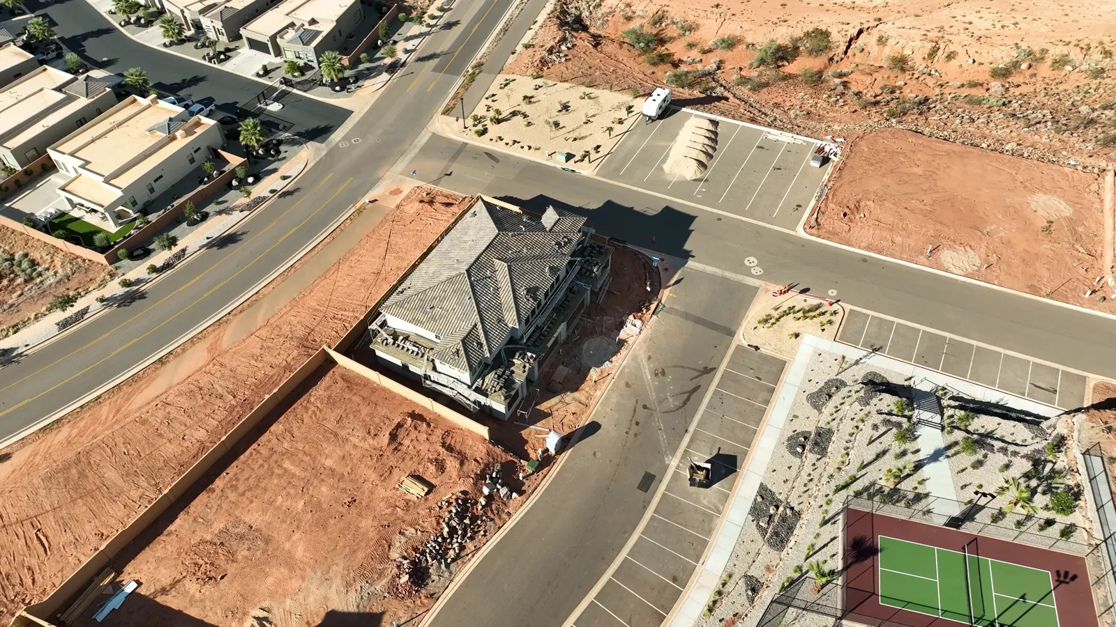 A residential development under construction, seen from the air